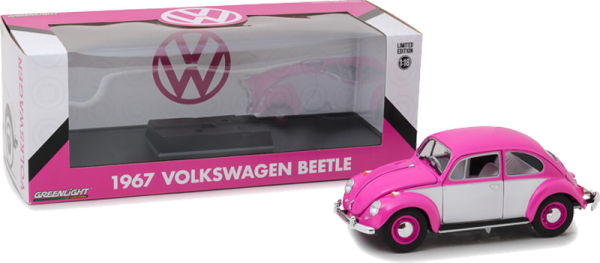 GreenLight 1:18 1967 Volkswagen Beetle RH Drive Pink; White Diecast - 13512